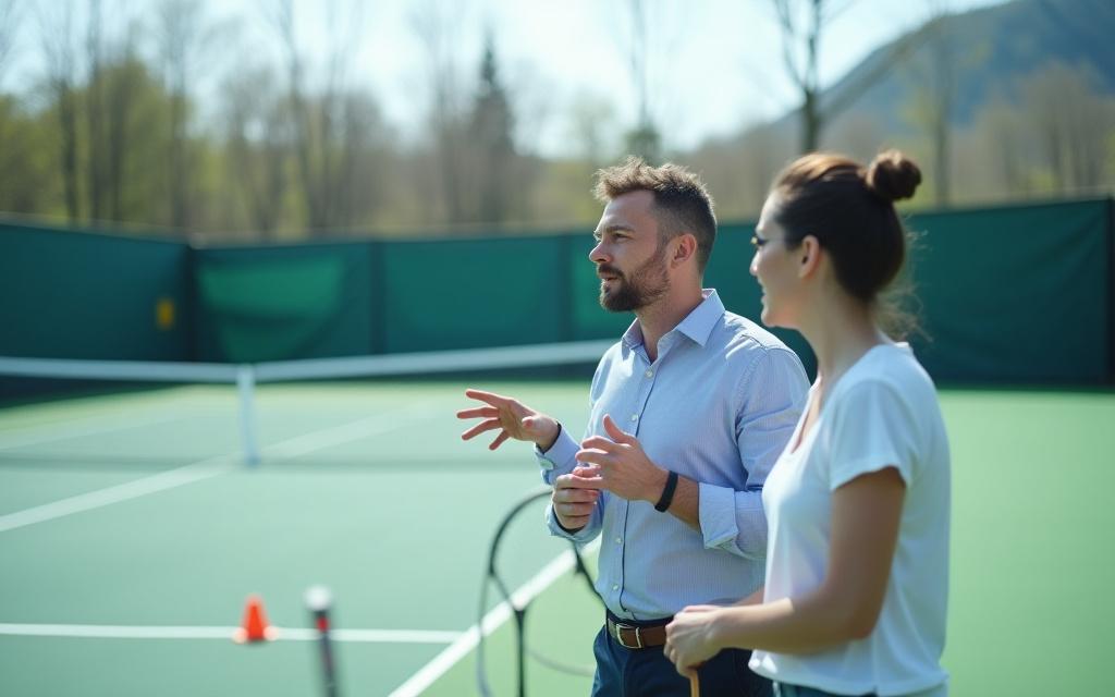 Grundlæggerne af Sølv Streak diskuterer planer over en tennisbane