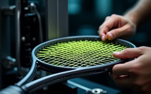 Nærbillede af en ketcher der bliver strenget op